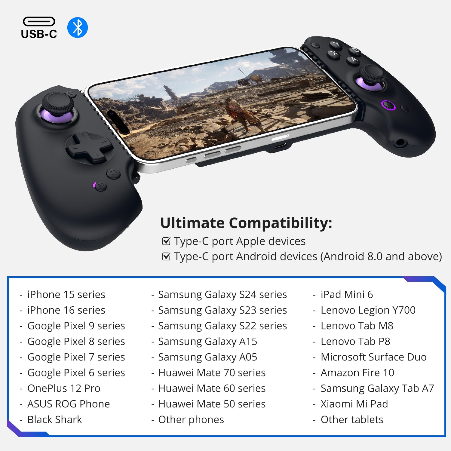 abxylute S9 Mobile Gaming Controller, Supports Playing While Charging, Compatible with iPhone (Including iphone 17 Series), Android, and Tablets