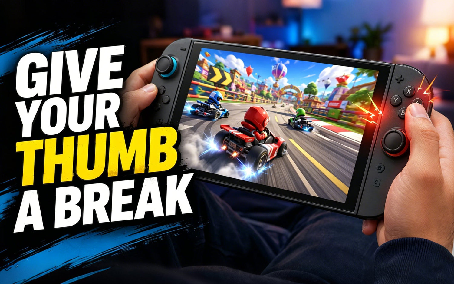 Player using the abxylute N6 with Nintendo Switch 2 for a longer handheld racing session