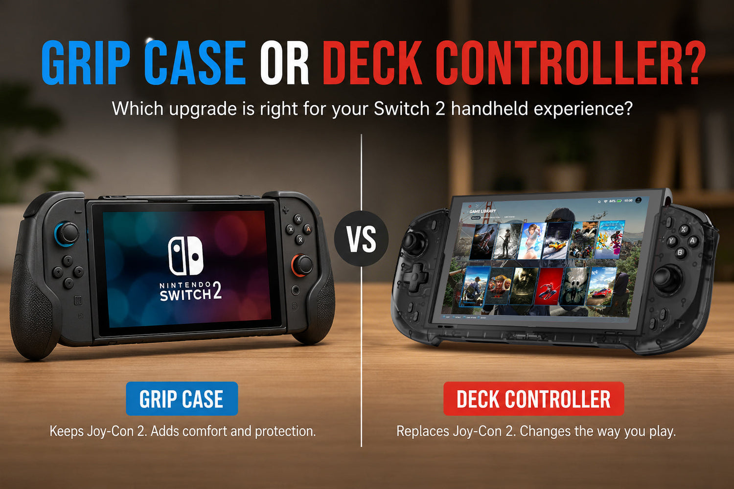 Switch 2 ergonomic grip case compared with an abxylute N6 deck controller