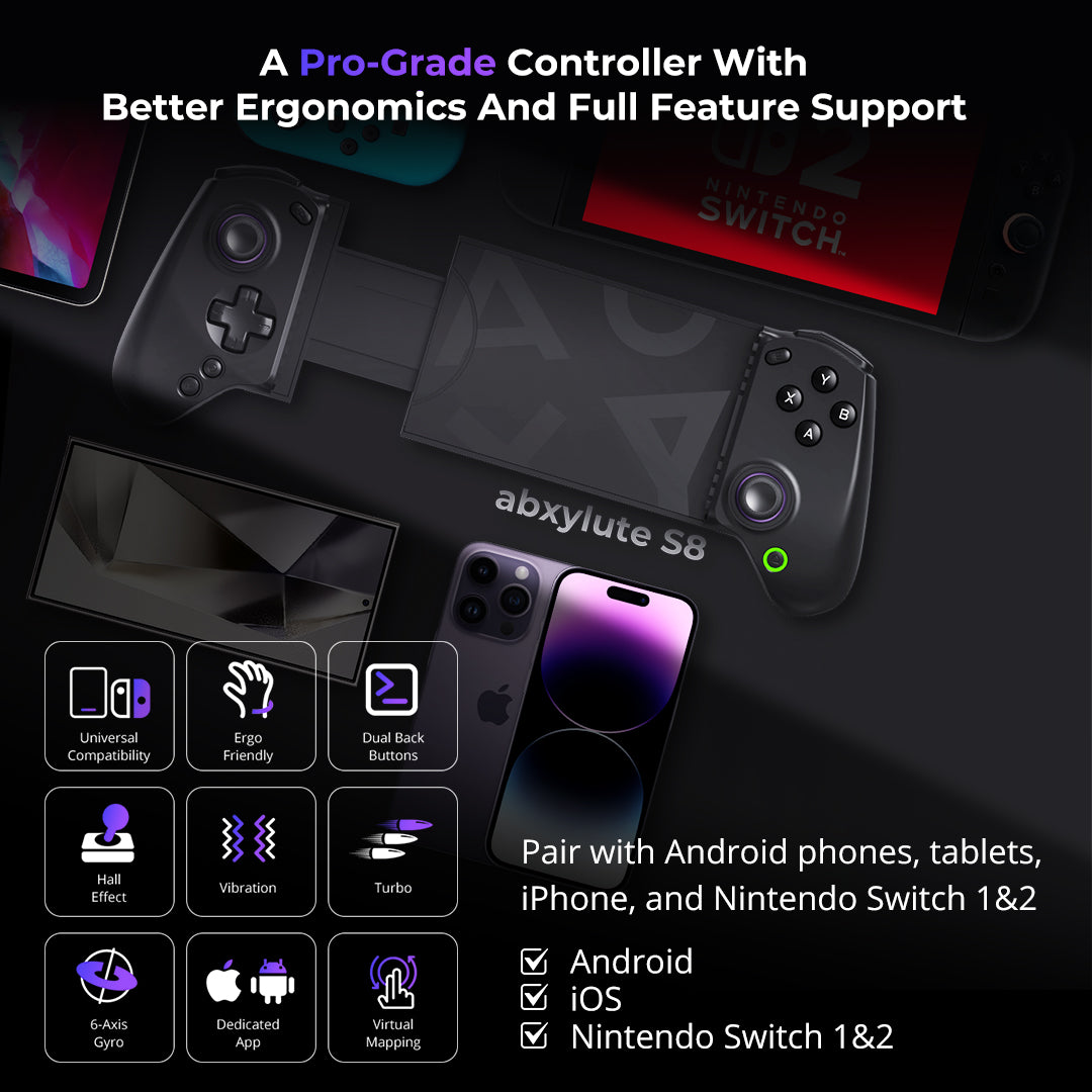 [Pre-order] abxylute S8 Wireless Mobile Controller [Free Shipping] Compatible with Nintendo Switch 2/iPhone/Android