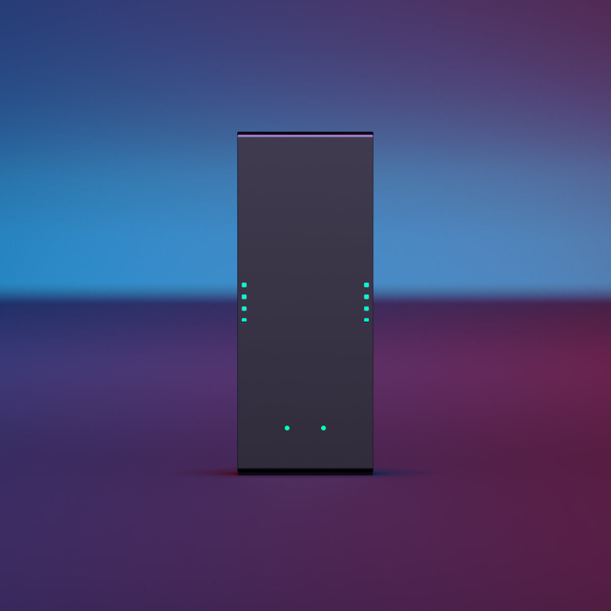 Dark accessory box with small teal indicator dots