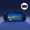 Blue cloud gaming handheld with dual controls, screen, and protective carry bag